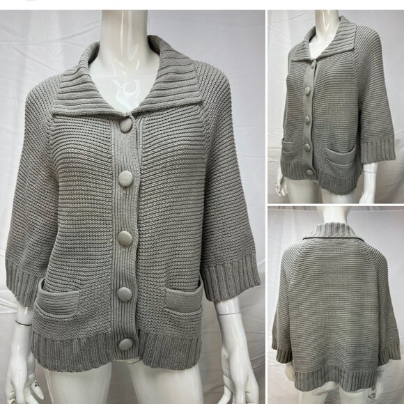 J Jill button front cotton blend cardigan mushroom color size Large Petite - Picture 1 of 7
